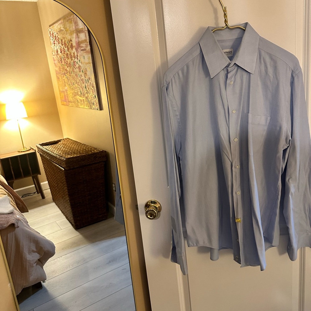 Armani luxury Men's Light Blue Dress Shirt